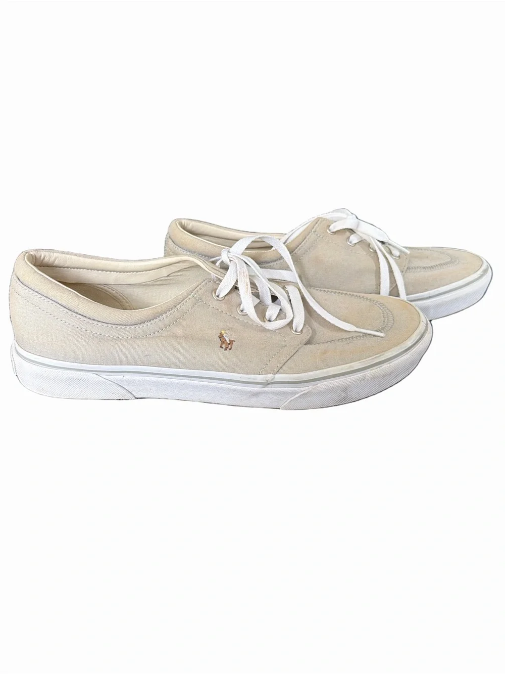 Polo by Ralph Lauren Faxon X Cream/Tan Cotton Low-Top Lace Up Sneakers. Size 11
